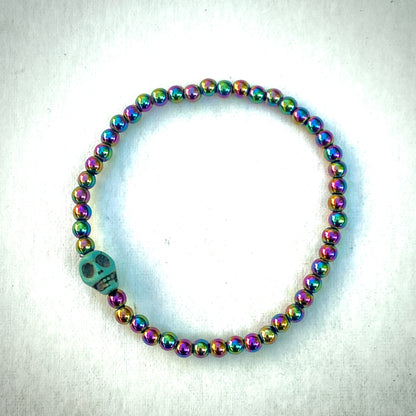 Rainbow Hematite gemstone with Howlite Skull bracelet