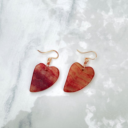 Rhodochrosite gemstone Hearts and 14 Kt Rose Gold fill Drop Earrings