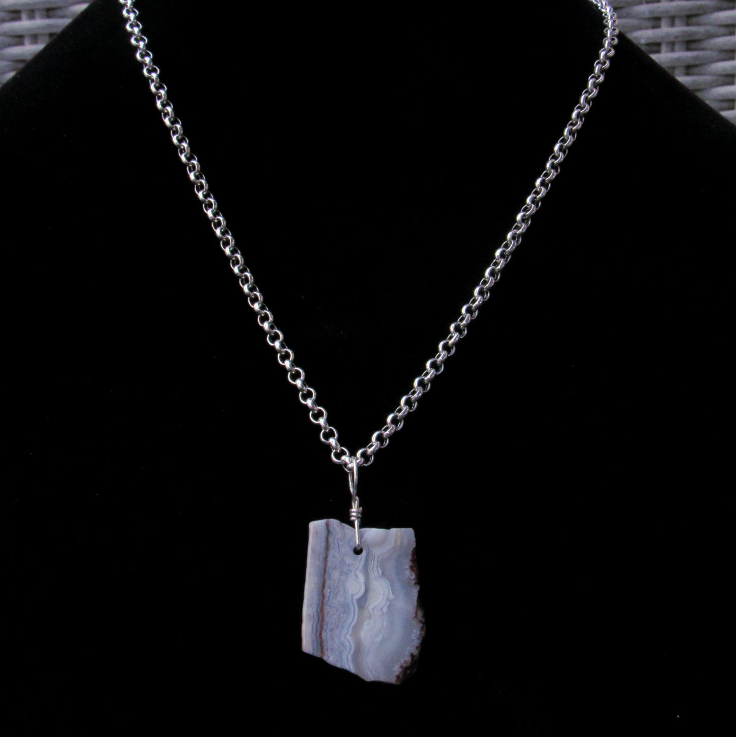 Crazy Lace Agate gemstone on Sterling Silver Chain