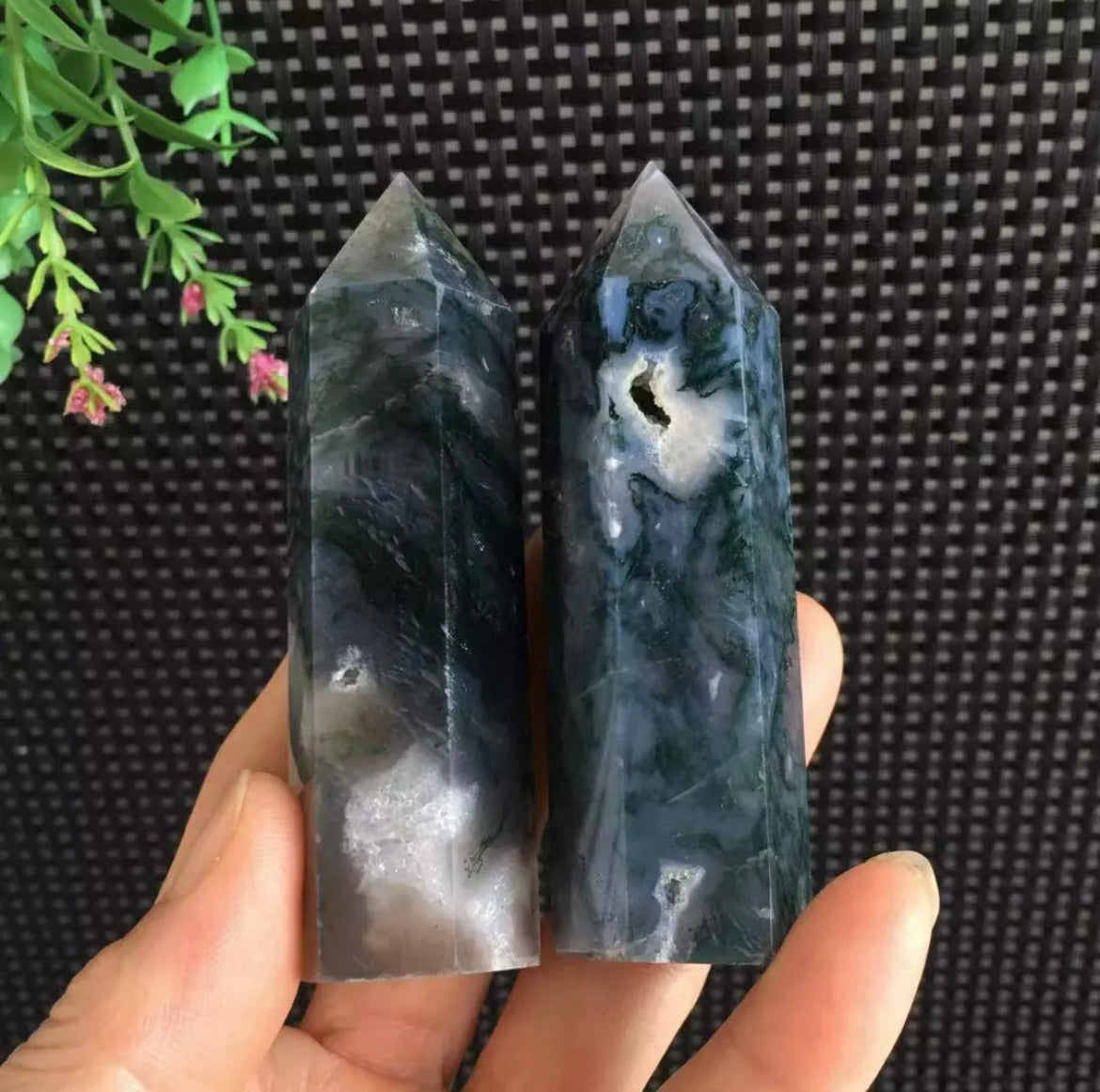 Natural Blue Moss Agate Wand