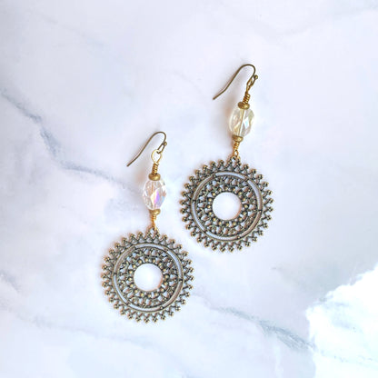 Quartz and Bronze sun design Earrings