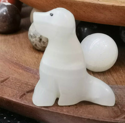 Natural white Jade gemstone dog