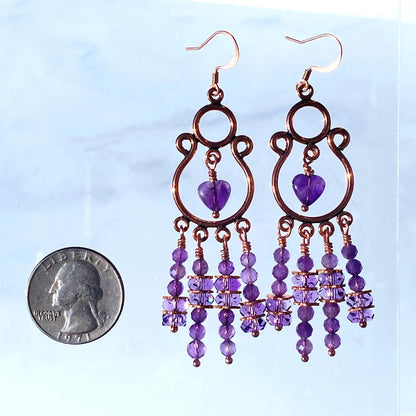 Natural Amethyst gemstone and Copper earrings