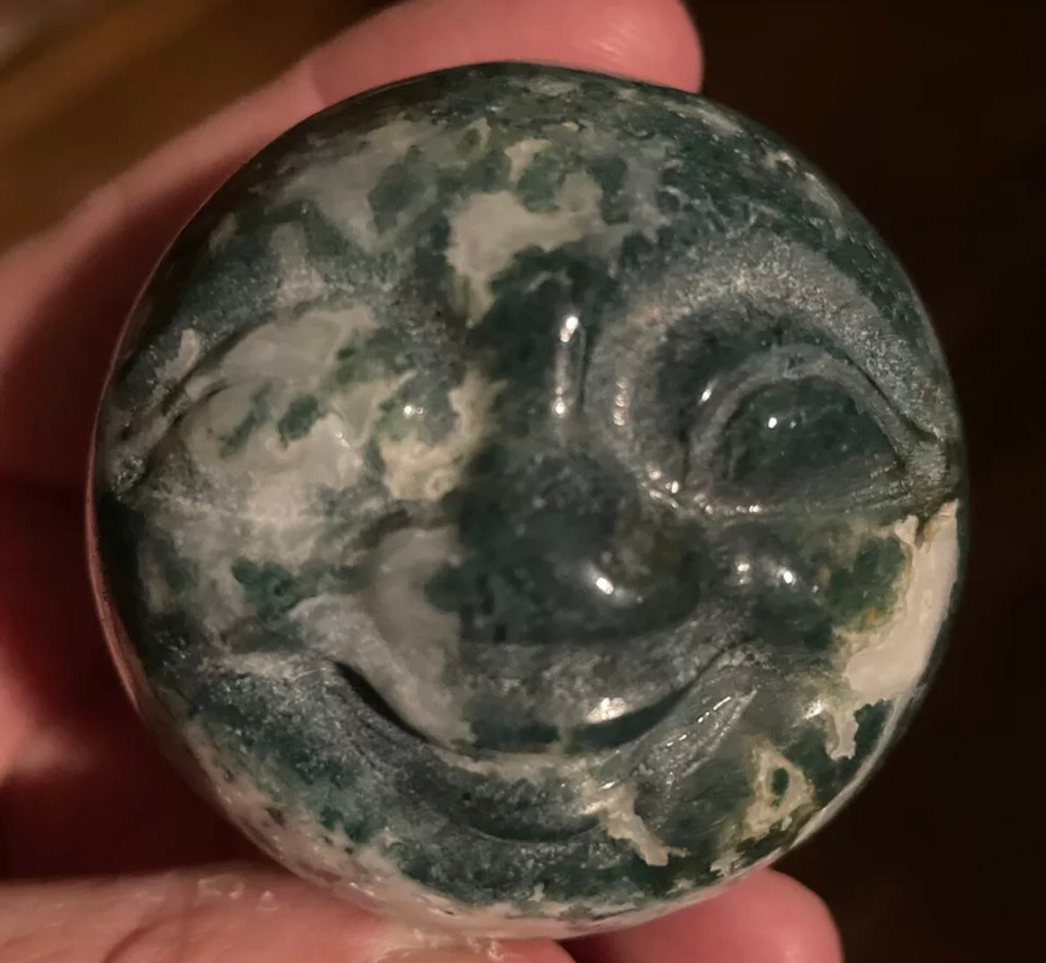 Natural Moss Agate Smiley Face Moon