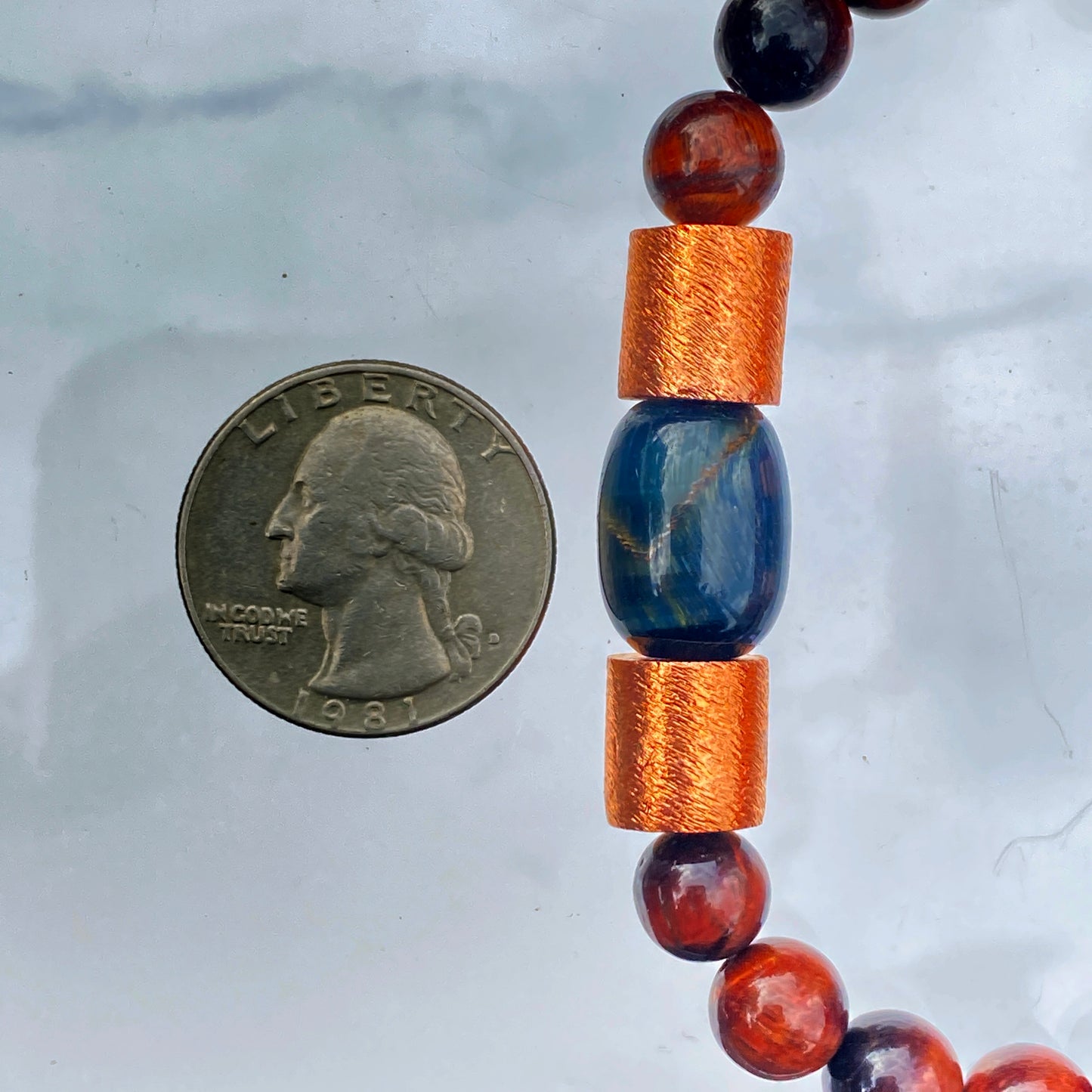 Red and blue Tiger Eye gemstones with genuine Copper Stretch bracelet