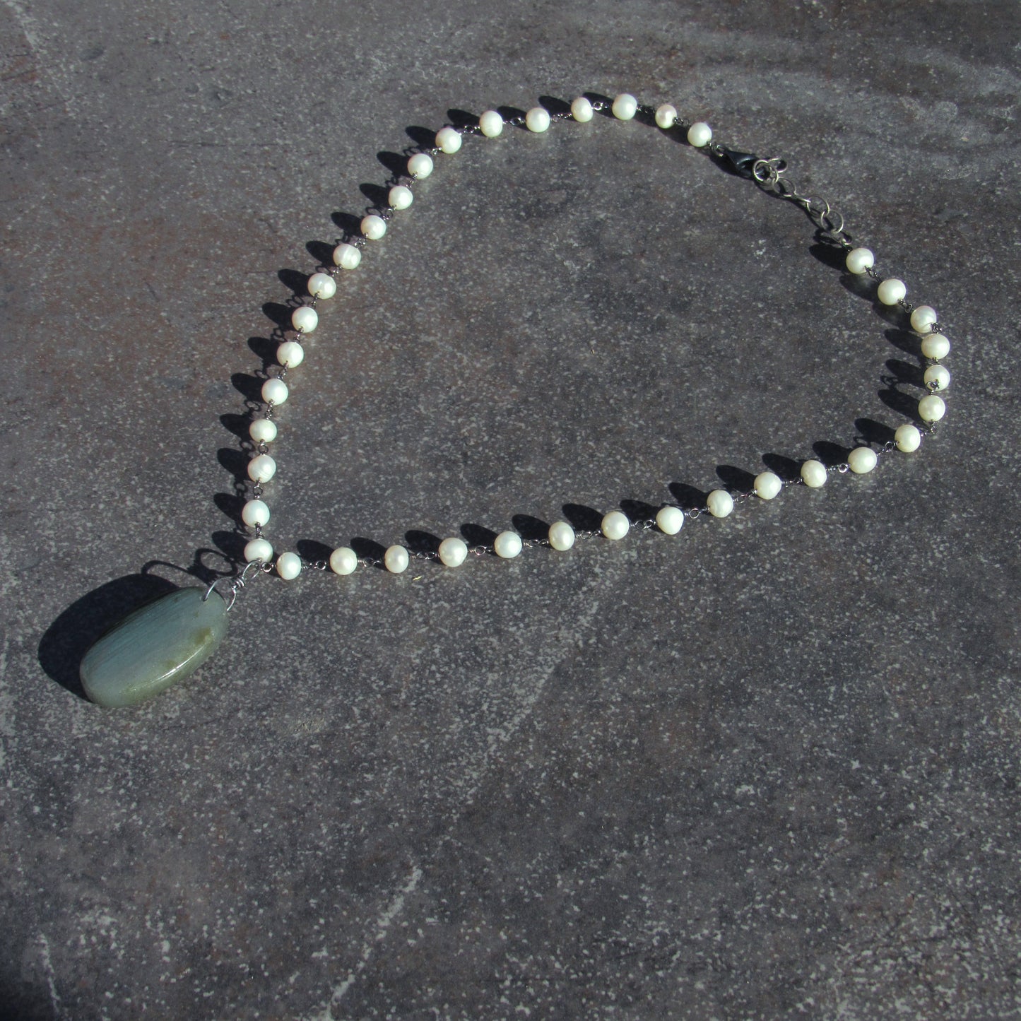 Freshwater Pearls, Oxidized Sterling Silver, and Fire Labradorite Necklace