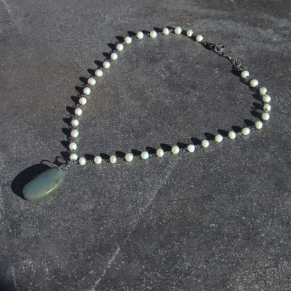 Freshwater Pearls, Oxidized Sterling Silver, and Fire Labradorite Necklace