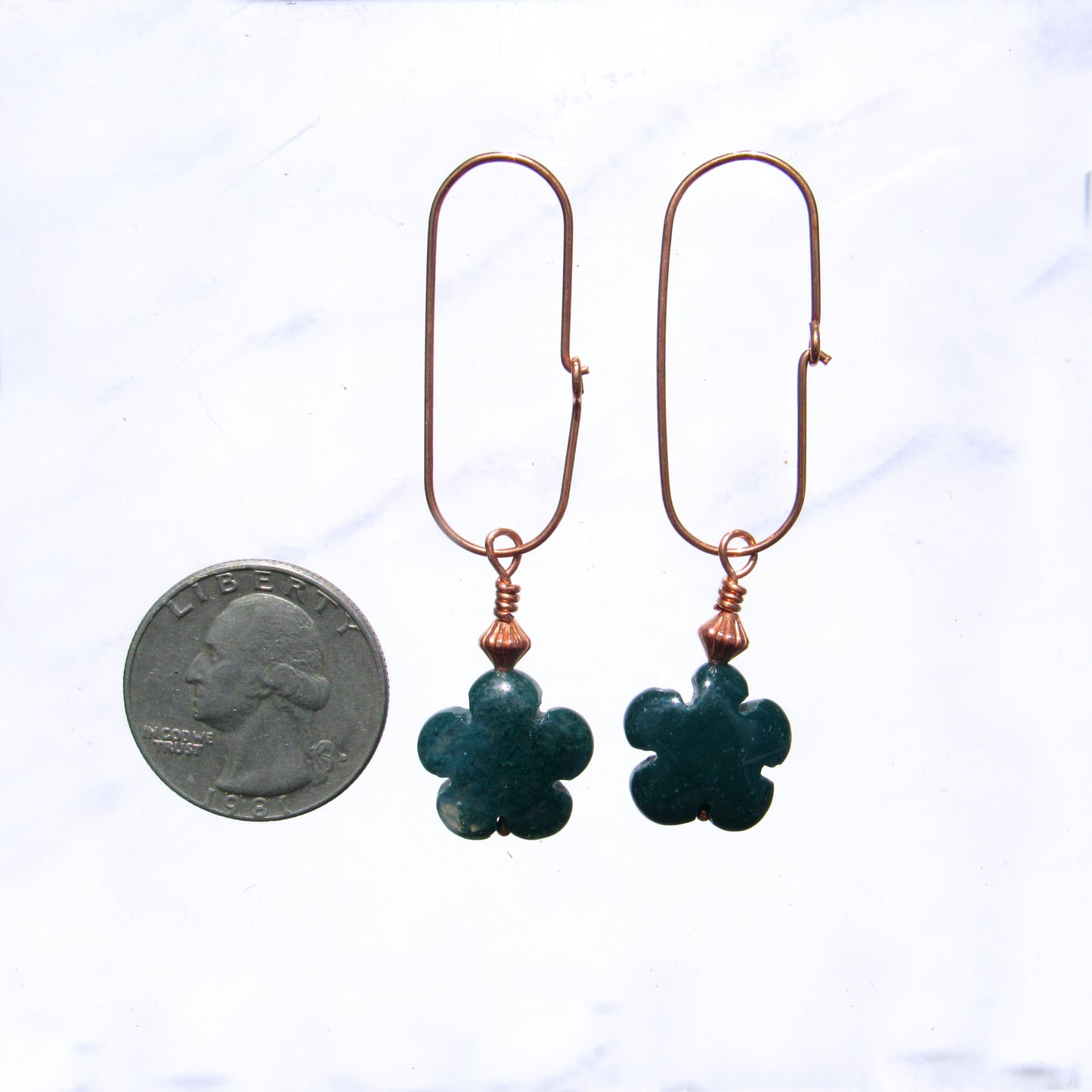 Green moss agate gemstone flower earrings