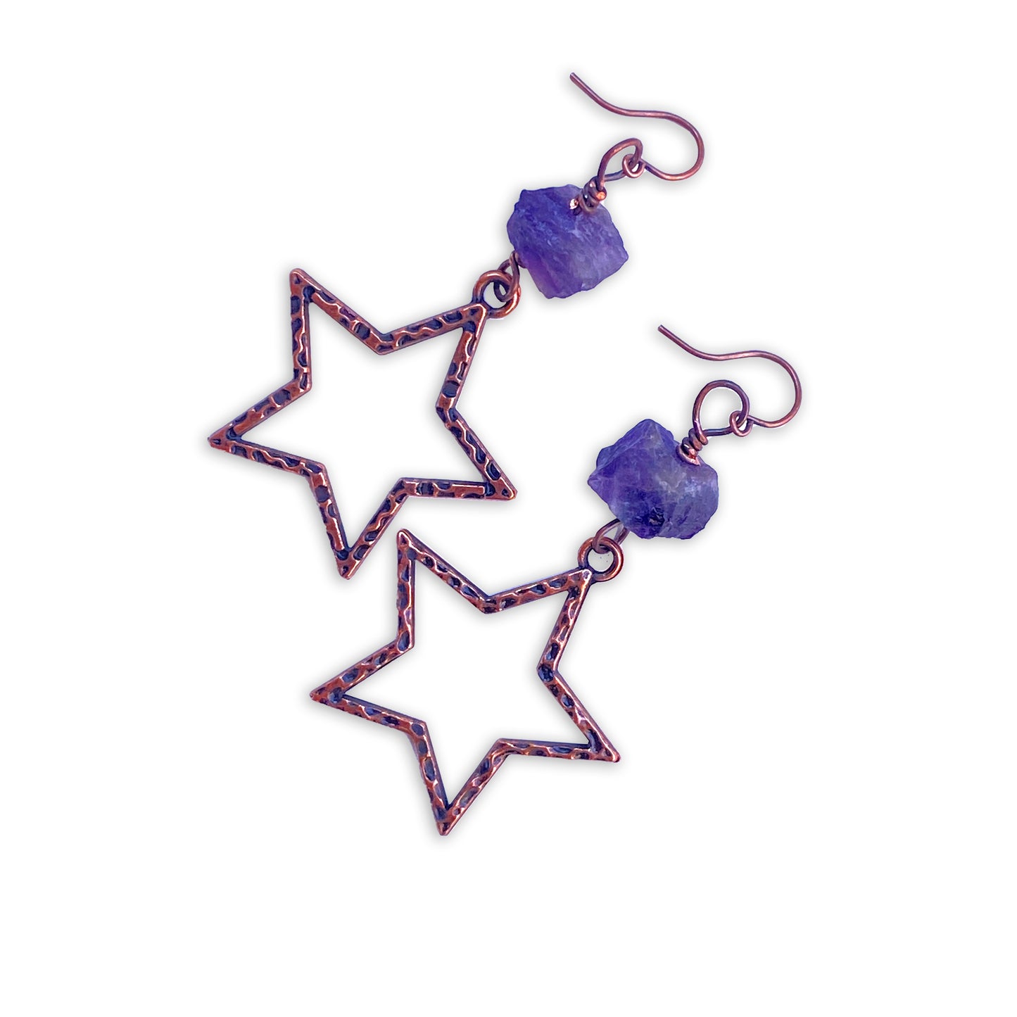 Amethyst gemstone stars and copper Star Earrings