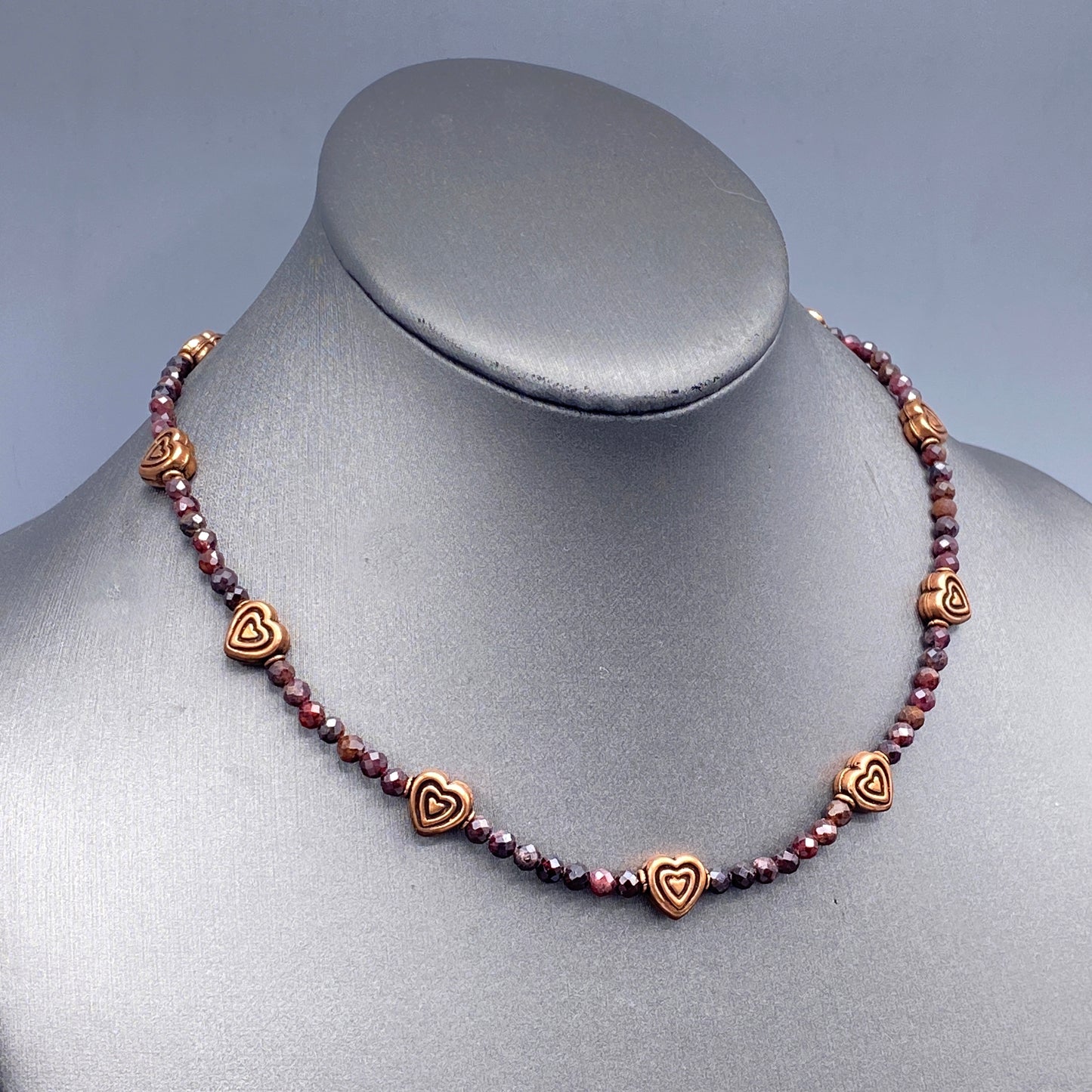 Garnet and Copper Heart Necklace