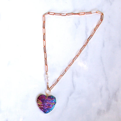 Crystal Heart coated Titanium, Pink Topaz gemstone, and 14Kt Rose Gold Fill