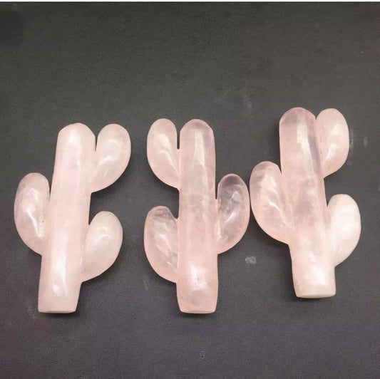 Natural Rose Quartz gemstone Carved Cactus