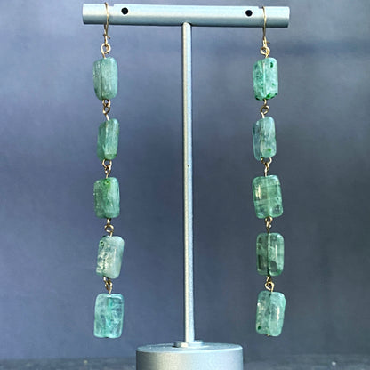 Green Kyanite Gemstone and 14 kt gold filled long drop earrings