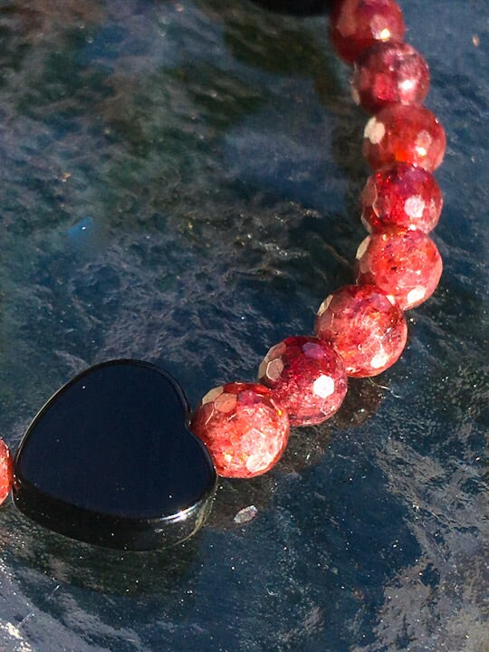 Women’s Fire Agate and Onyx Gemstone Heart