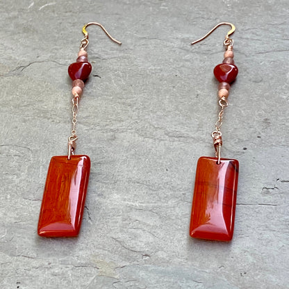 Red Jasper, Strawberry Lepidolite, and 14 kt Rose Gold Filled drop earrings