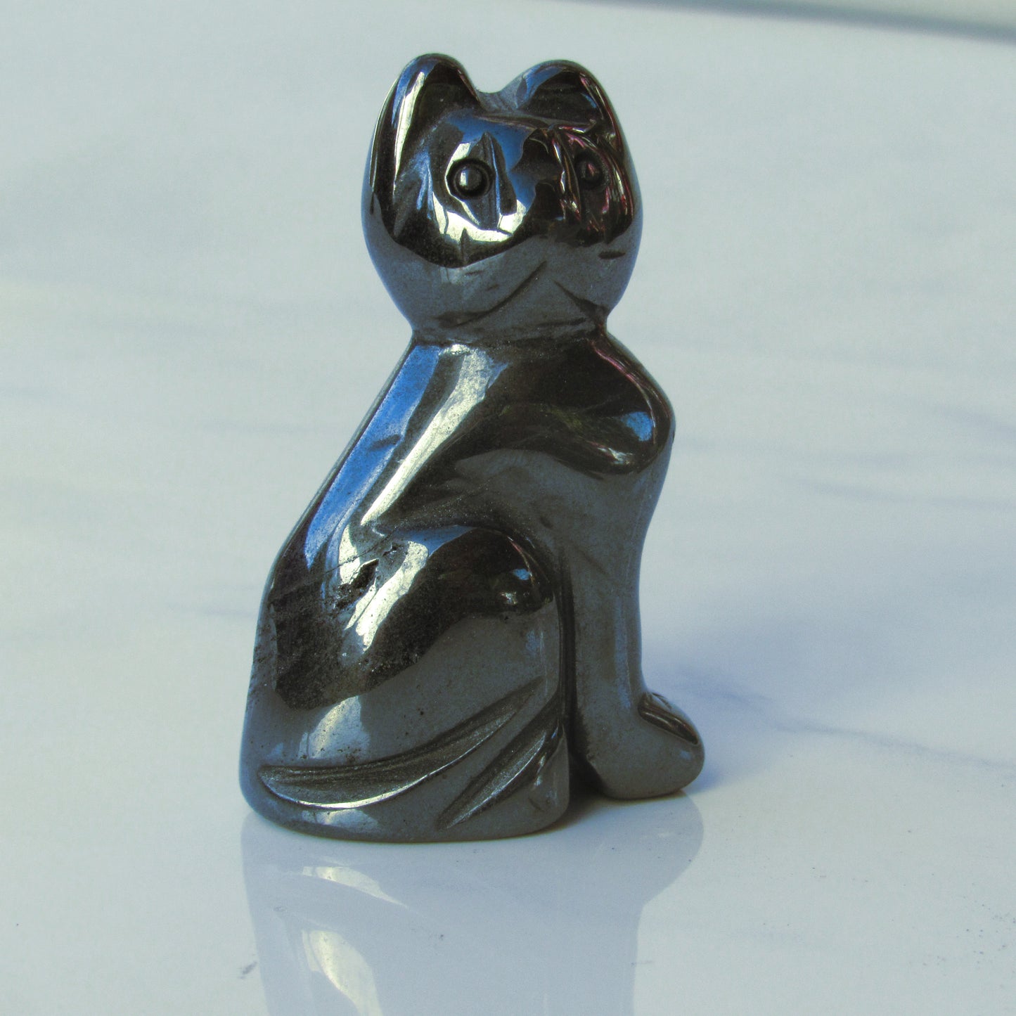 Natural Hematite Kitty Cat Figurine