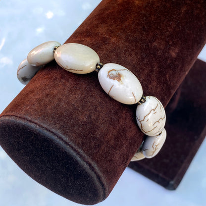 White turquoise gemstone and Brass Bracelet