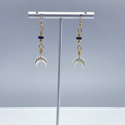 Blue Sapphire gemstone Moon Dangle Earrings