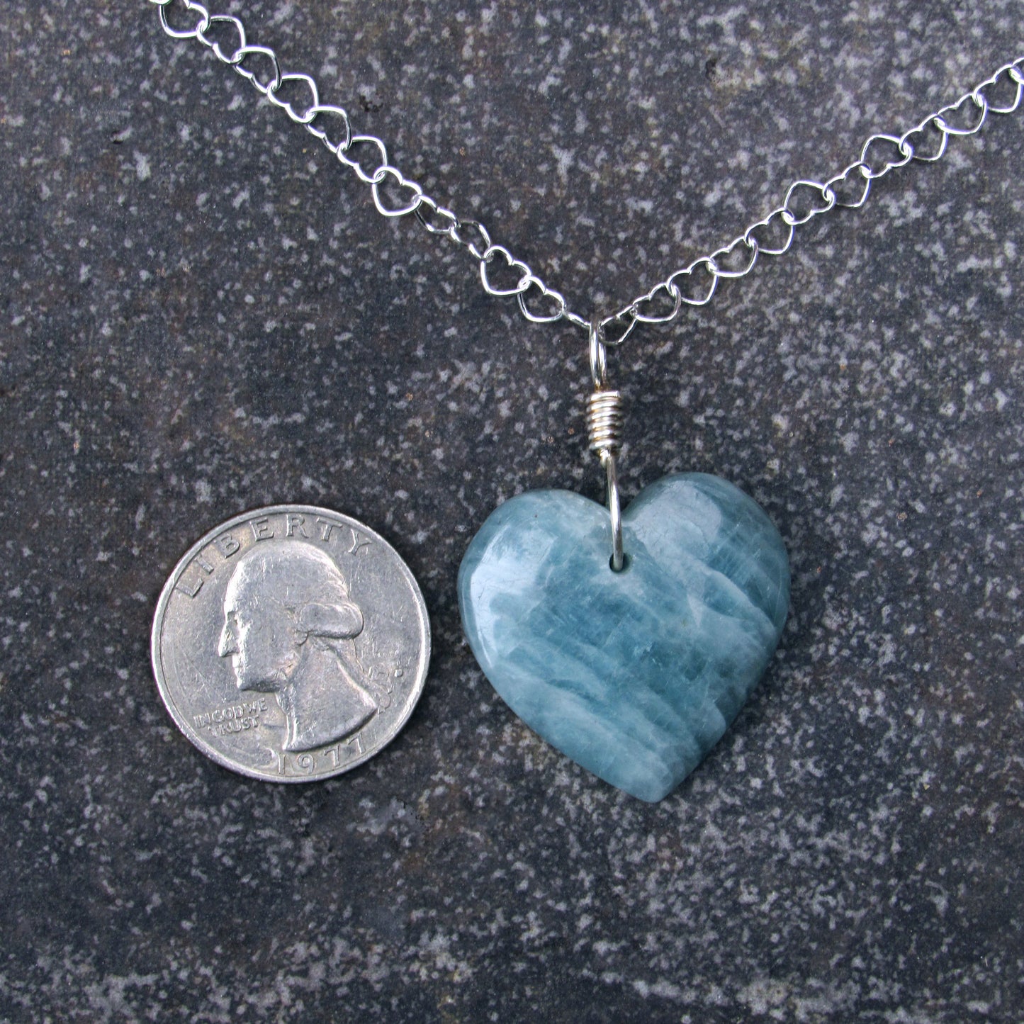 Aquamarine Pendant Heart and Sterling Silver Necklace