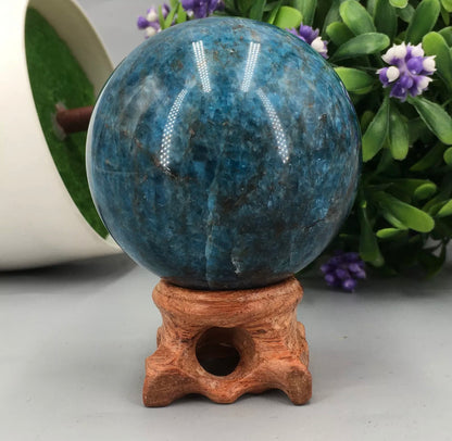 Natural Apatite Gemstone Sphere with Stand