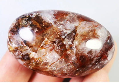 Natural Red Fire Hematoid  Quartz  Rainbow Crystal Palm Stone