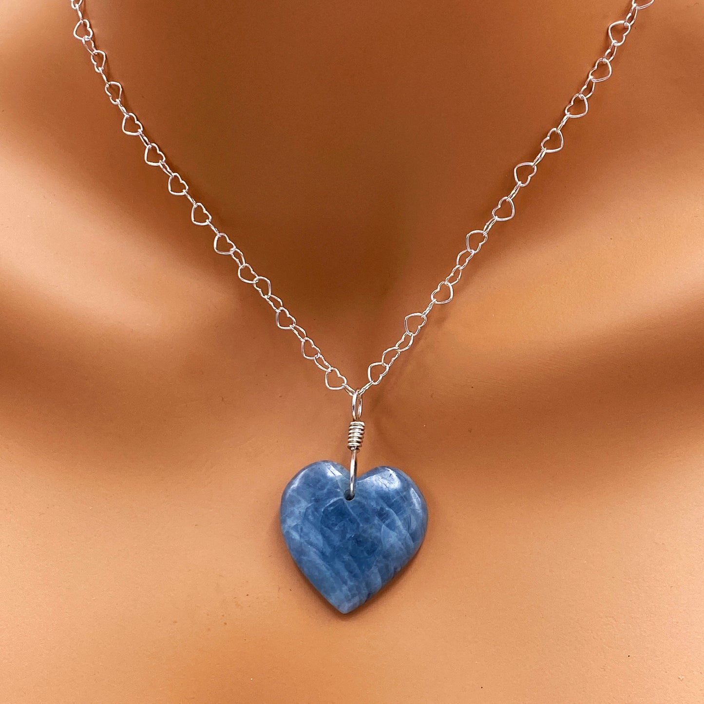 Aquamarine Pendant Heart and Sterling Silver Necklace