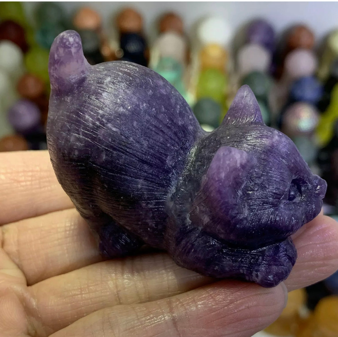 Natural Lilac Stone aka Lepidolite gemstone  Kitty cat crystal figurine