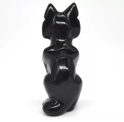 Natural Black Obsidian gemstone carved Fox