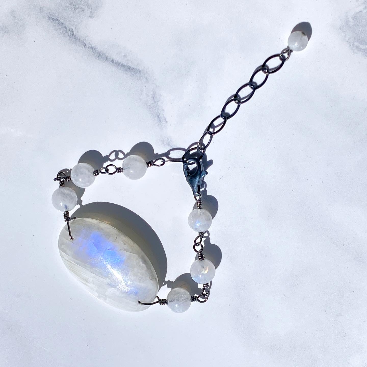 Moonstone gemstones and Oxidized Sterling Silver bracelet