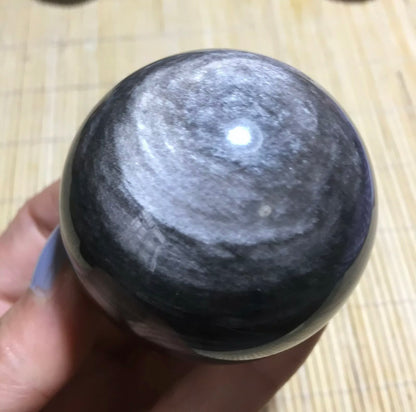 Natural Silver Obsidian Sphere - Crystal Reiki Healing Ball - 5 sizes