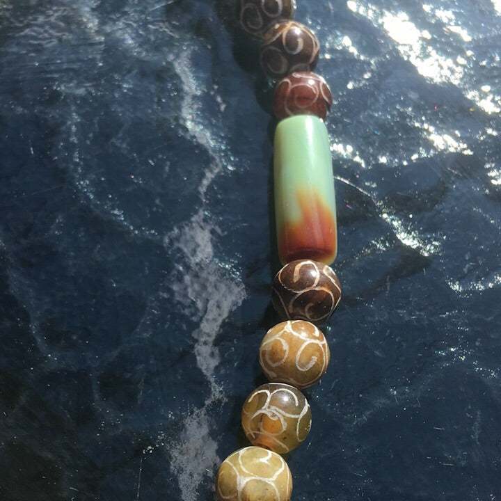 Tibetan Agate and And Peruvian Opal gemstone Necklace