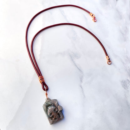 Labradorite gemstone Skull on Leather Necklace