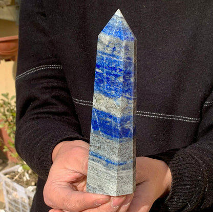 Natural Rock Lapis Lazuli Gemstone Quartz Crystal Stone Tower Point Obelisk