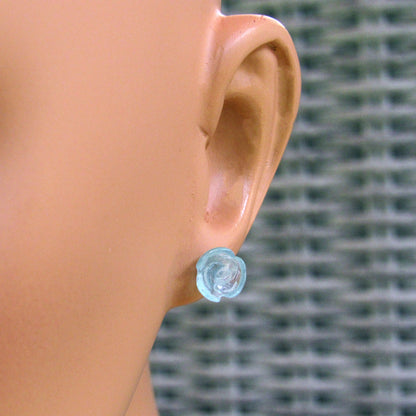 Aquamarine gemstone flower Stud Earrings on Sterling Silver Studs