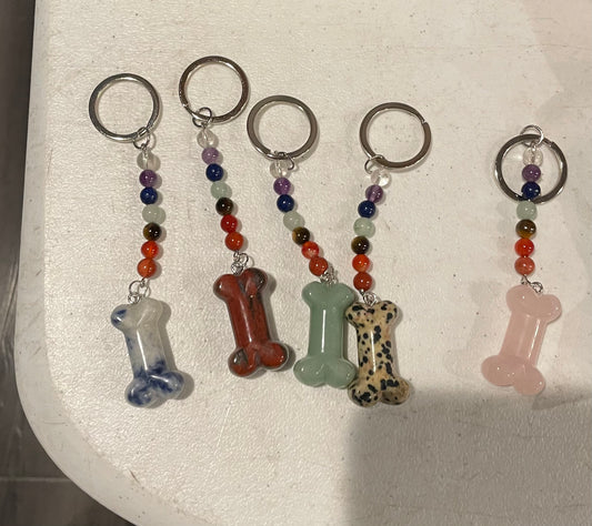 Green aventurine dog bone keychain