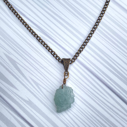 Raw Aquamarine gemstone on brass chain Necklace