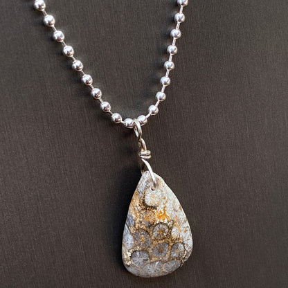 Fossil Stone Pendant on Sterling Silver Chain