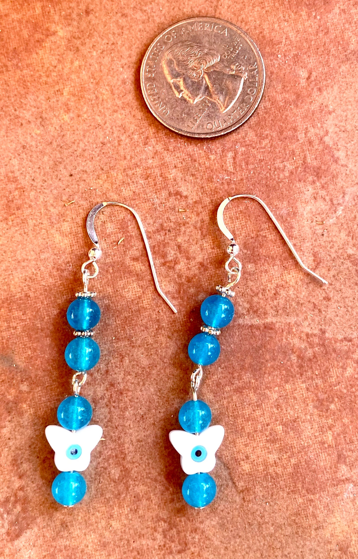 “Keep evil away” Evil Eye Gemstone butterfly earrings