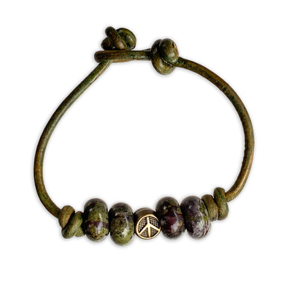 Dragon's Bloodstone Gemstone and Leather Peace Bracelet