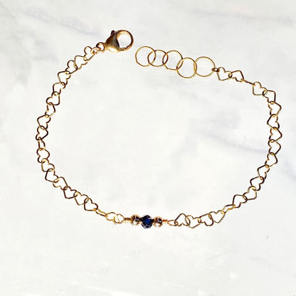 Black diamond and 14 kt gold fill heart chain bracelet