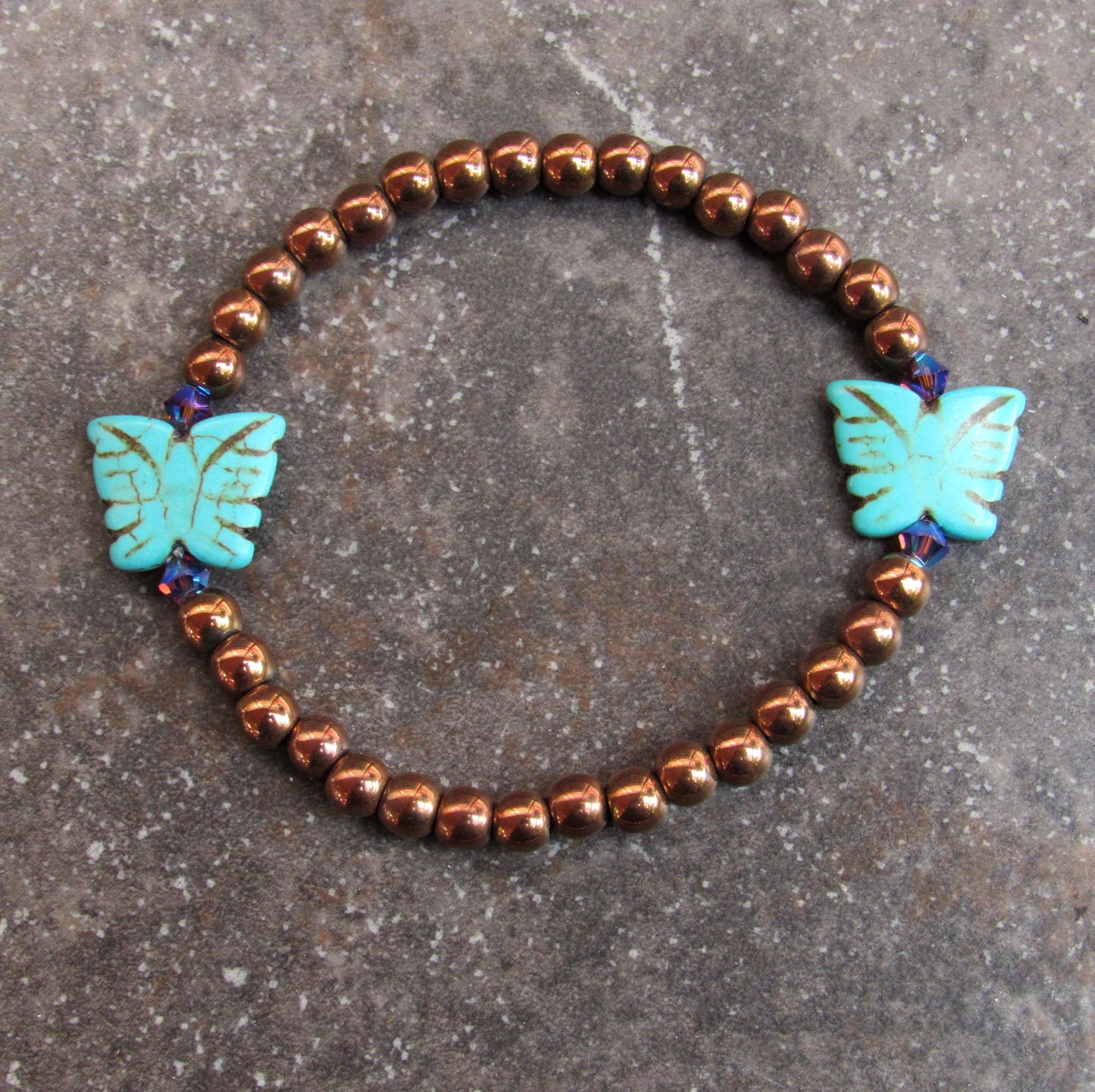 Copper Hematite w/ Howlite Butterfly and Swarovski Crystal