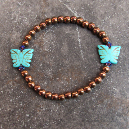 Copper Hematite w/ Howlite Butterfly and Swarovski Crystal