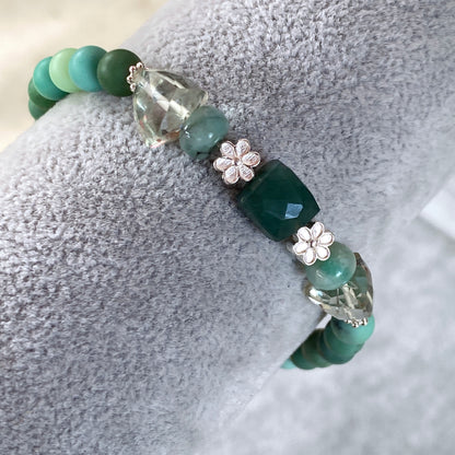 Emerald, Green Opal, Green Amethyst gemstone silver clasp bracelet