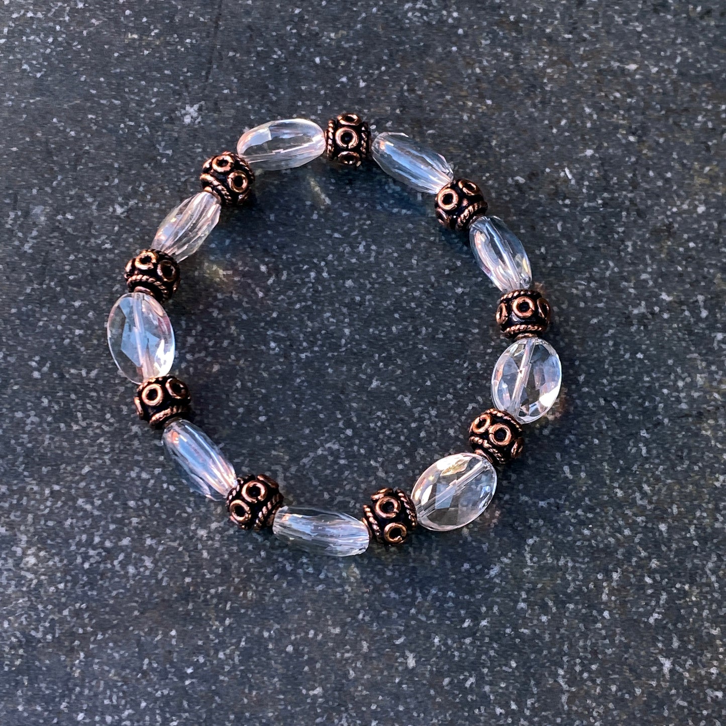 Quartz and Copper Beaded Stretch Bracelet