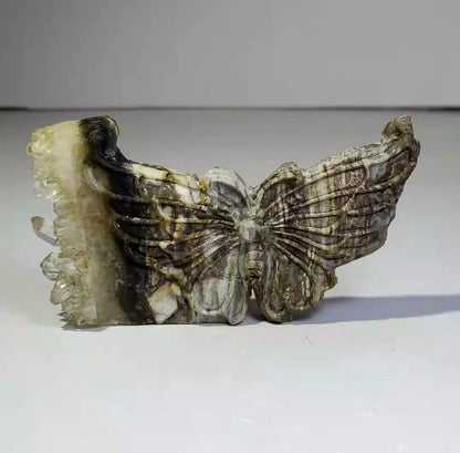 Natural crystal quartz cluster mineral specimen, hand carved, butterfly