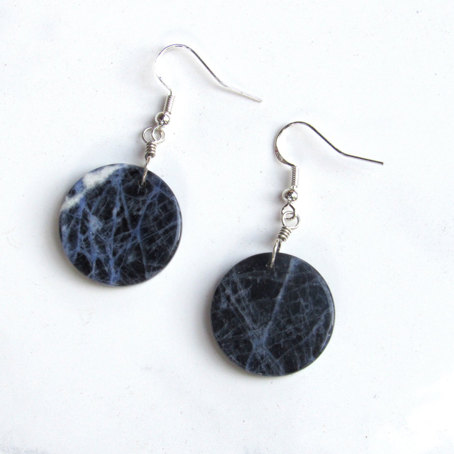 Sodalite gemstone Hand Wrapped Sterling Silver Drop Earrings