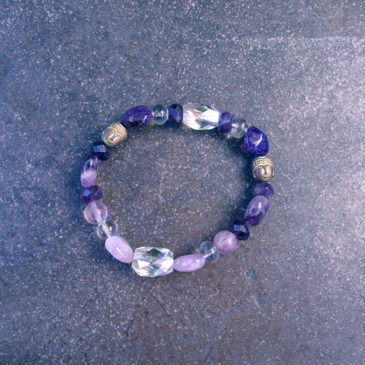 Purple Gemstone Buddha Stretch Bracelet