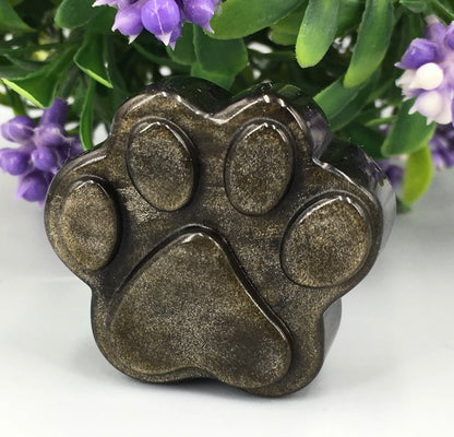 Natural Gold Obsidian gemstone carved Paw