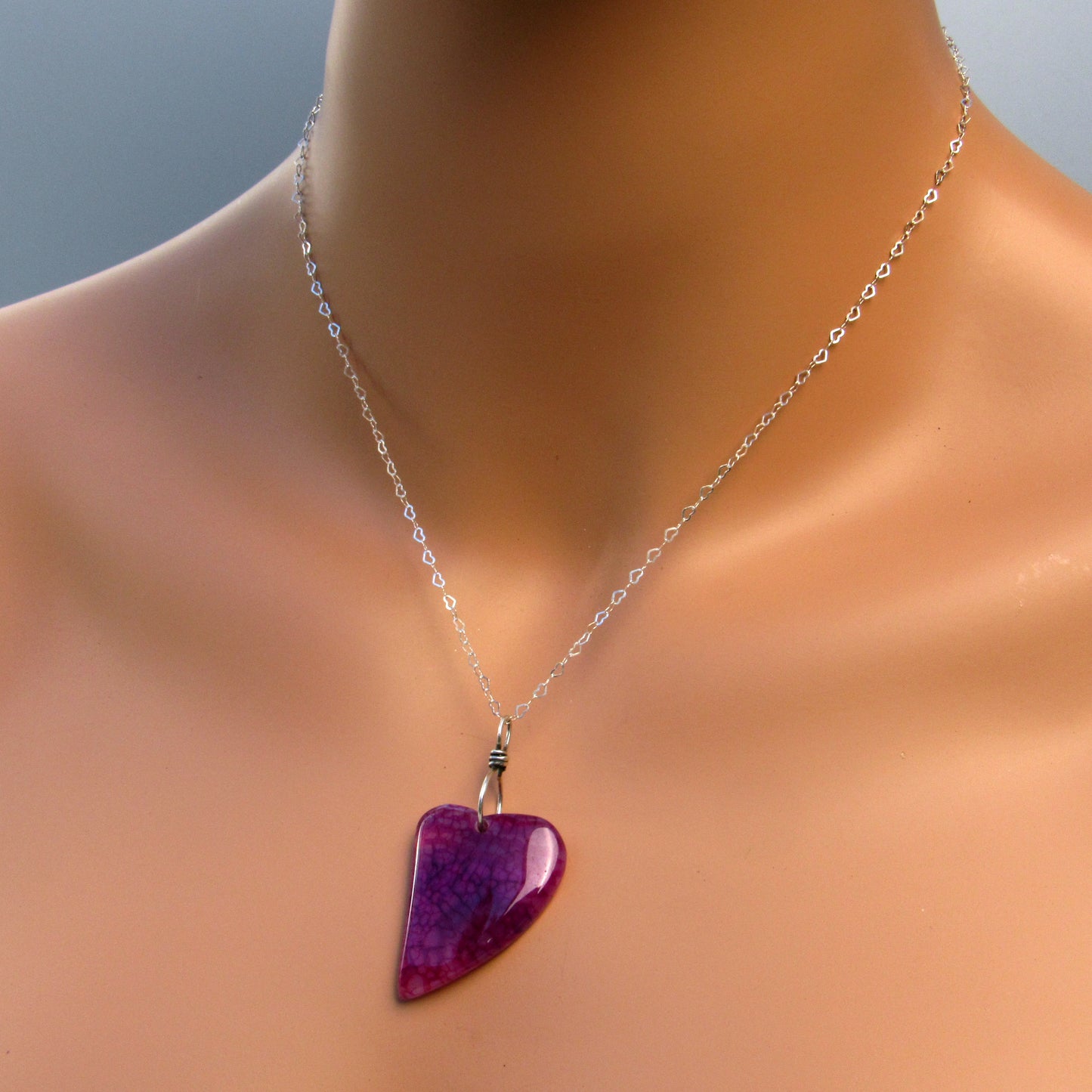 Dragon’s Vein Agate gemstone Heart on Sterling Silver Chain