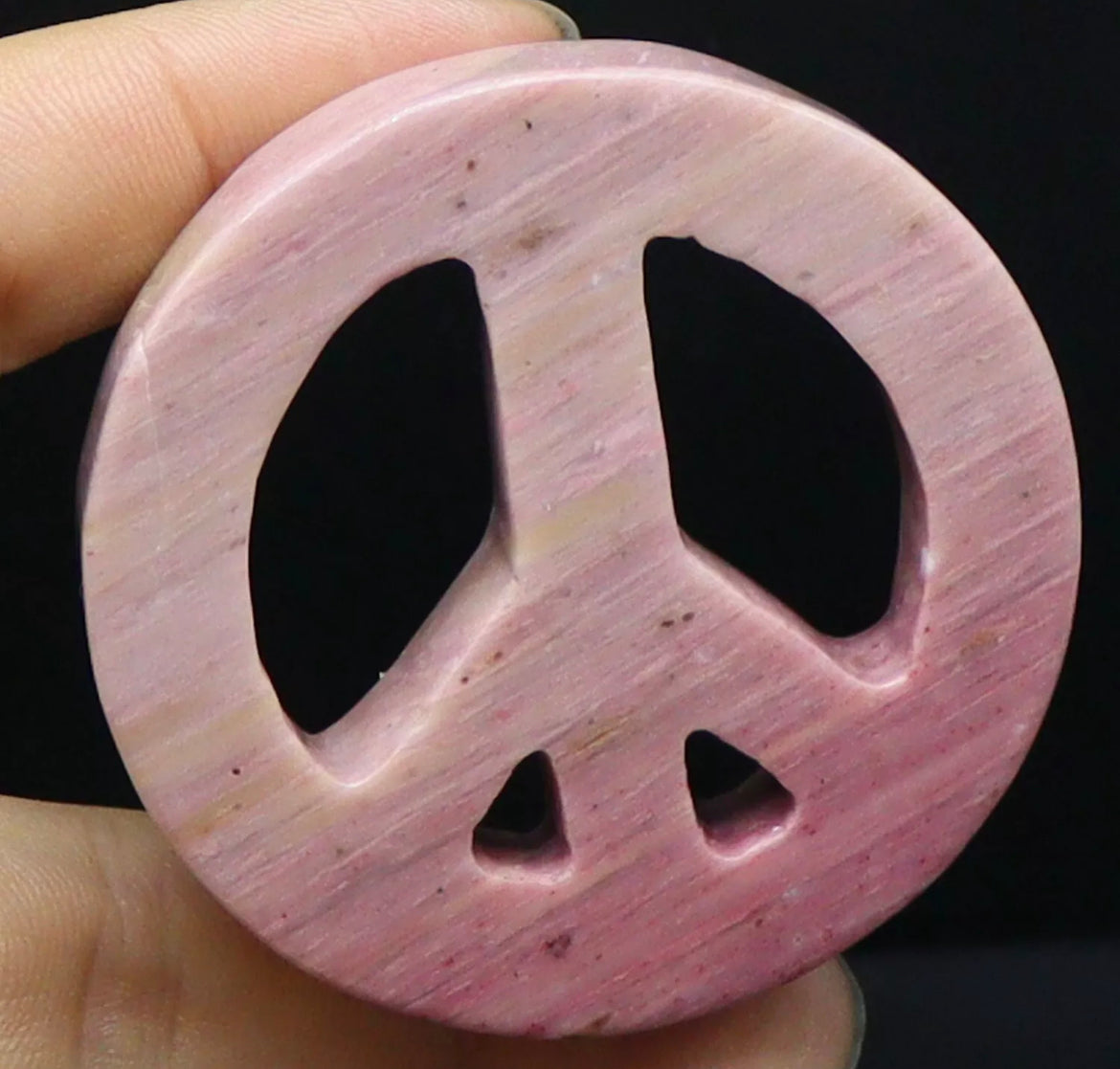 Natural Rhodonite Peace Sign figurine